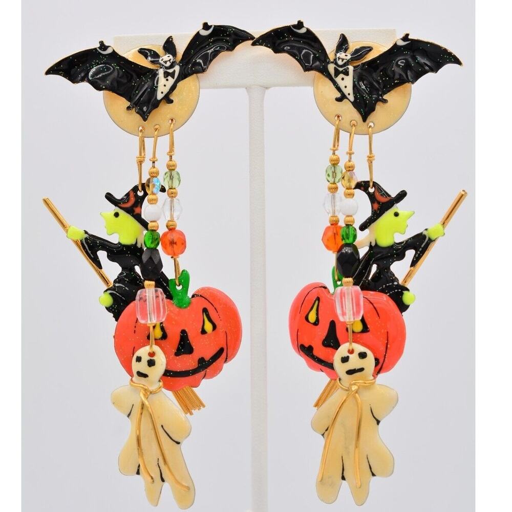 Lunch at The Ritz Vintage Halloween Clip On Earrings Witch Pumpkin Ghost Bin7